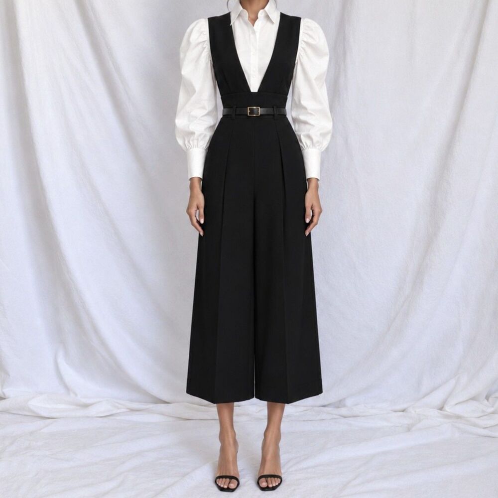Vintage Y2K BCBG Maxazria Business Cropped Culotte Wide Leg Jumpsuit Size S/M - Picture 2 of 11